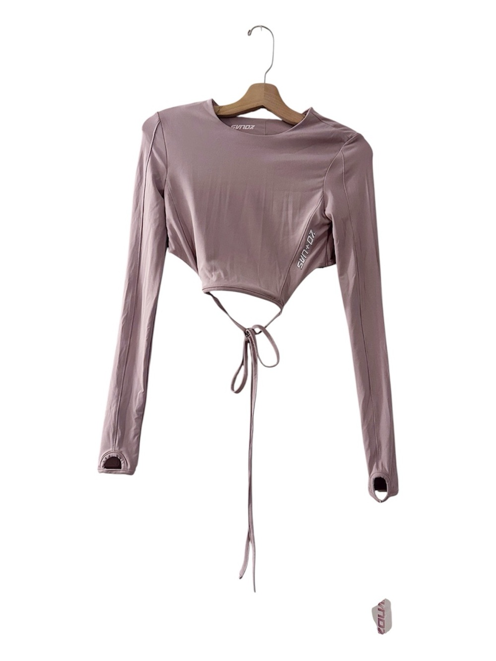 SVNDZ Athletic Workout Long Sleeve Top Open Back Tie Purple NWT